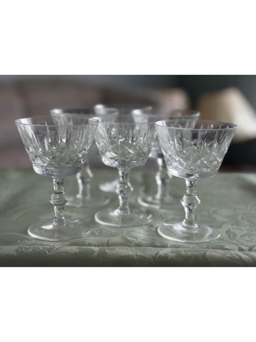 Crystal CROSS & OLIVE Low Champagne Coup Sherbet Coctail Glasses Stemware 5 PC